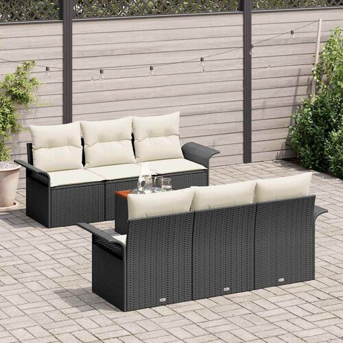  Sjedeća garnitura za vrt 7 kom. 6-Broj sjedala Crna i Krema 196 x 62 x 69 cm Slike