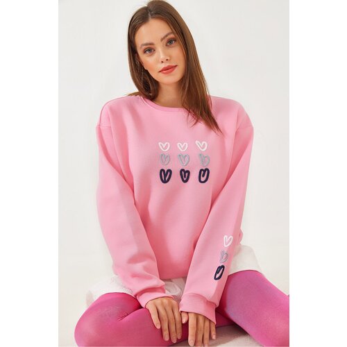 Bianco Lucci Women's Three Thread Raised Heart Printed Sweatshirt Slike