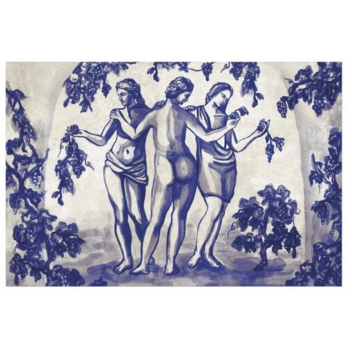  Plakat - Ancient Vineyard - three women in a portal painted in blue ink 60x40 Bez okvira Slike