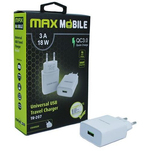 Max Mobile KUĆNI ADAPTER Q.C 3.0 QUICK CHARGE USB TR207 3A bijeli Cijene