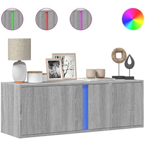 Maison Chic Stenska TV omarica - TV stojalo - Televizijska omarica z LED lučkami siva sonoma 100x31x35 cm, (21698908) Slike