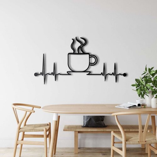 Wallxpert metalni zidni ukras 5361, &amp;scaron;olja kafe na liniji otkucaja srca, 45 x 23 cm, crni Slike
