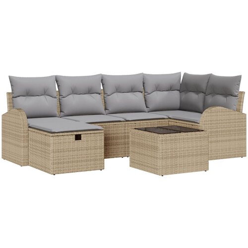 vidaXL 7-dijelni set sofa za vrt s jastucima, Bež, Poly Ratan, 2-sjedalna vrtna sofa s pohranom i jastucima, Bež, Poly Ratan Cijene