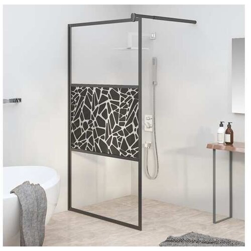  Pregrada za tu&amp;scaron; 100 x 195 cm staklo ESG s uzorkom kamena crna Slike