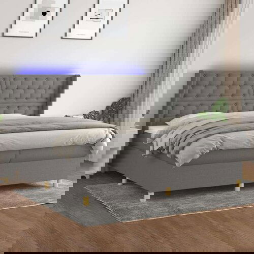  Box spring postelja z vzmetnico LED temno siva 200x200 cm blago, (20930556) Slike