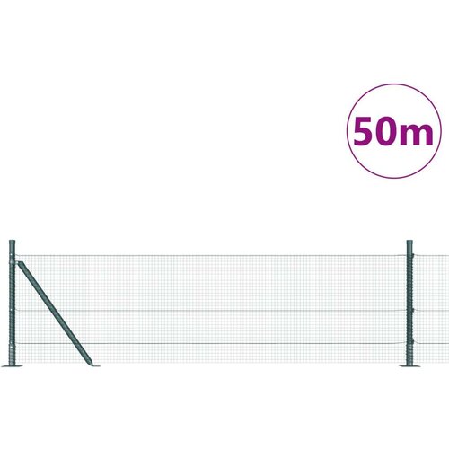 VidaXL Zavarena žičana ograda s 13 postolja obloženih flanžom Zelena 0,6x50 m Čelik Slike
