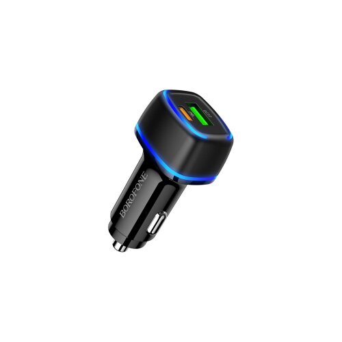 Auto Punjač BOROFONE BZ14A Mercury dual port PD20W+QC3.0 USB + Type-C ambient light car black Slike