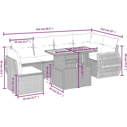 VidaXL 7-dijelni set vrtnih sofa od poliratana s jastucima bež Slike