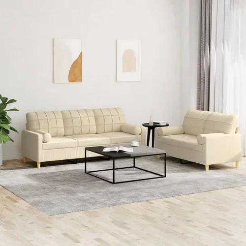 vidaXL 2-dijelni set sofa s jastucima krem od tkanine
