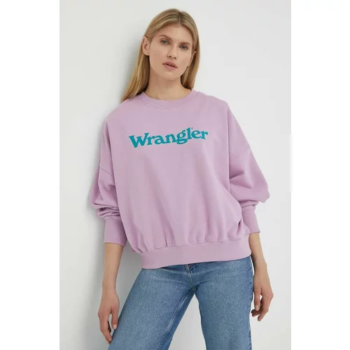 Wrangler Pamučna dukserica za žene, boja: ružičasta, s tiskom