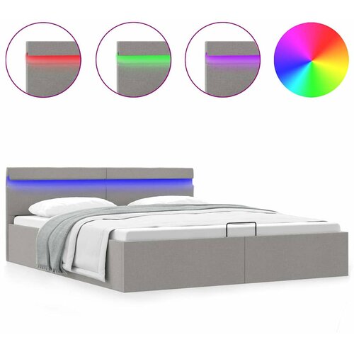  Hidraulični okvir za krevet LED svjetlosivi tkanina 160x200 cm Slike
