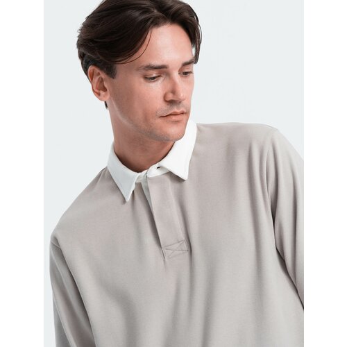 Ombre Men's sweatshirt with white polo collar - ash Slike