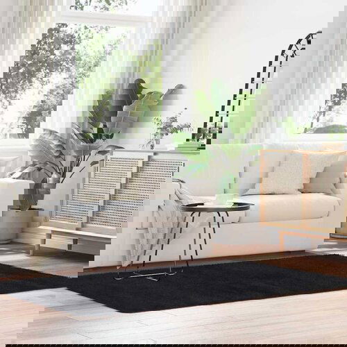 VidaXL Čupavi tepih s visokim vlaknima crni 130x200 cm poliester Slike