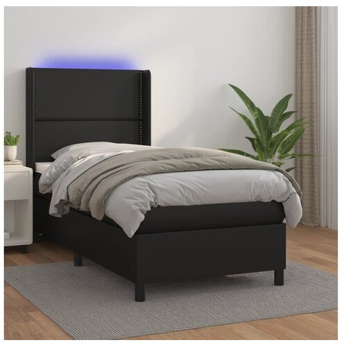  Box spring postelja z vzmetnico LED črn 90x190 cm umetno usnje Cene