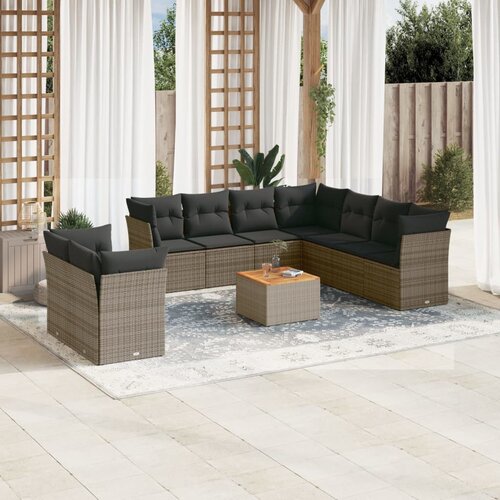 VidaXL 10-dijelni set vrtnih sofa od poliratana s jastucima sivi Slike