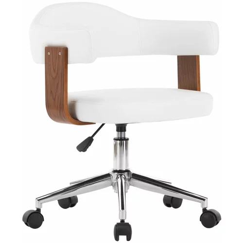 vidaXL Vrtljiv pisarniški stol bel ukrivljen les in umetno usnje, (20669251)