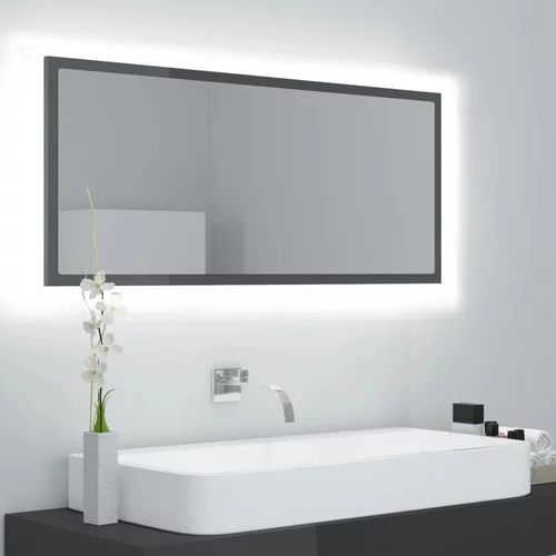 vidaXL LED kopalniško ogledalo visok sijaj sivo 100x8,5x37 cm akril, (20777578)