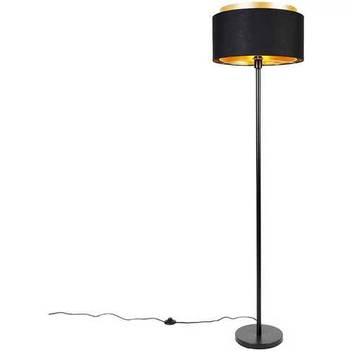 QAZQA Moderna talna svetilka črna z odtenkom črna z zlatom - Simplo