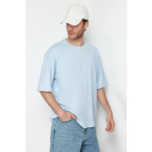 Trendyol Light Blue Men's Oversize/Wide Cut Basic 100% Cotton T-Shirt Slike