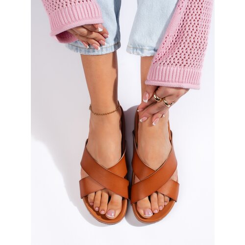 Sergio Leone Women&amp;#039;s camel flip-flops with wide straps Slike