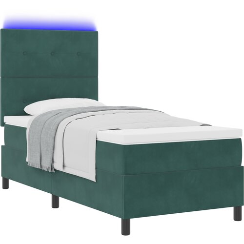 vidaXL Kutna krevetska podloga s madracem i LED osvjetljenjem tamnozelena 100x200 cm baršun Cijene