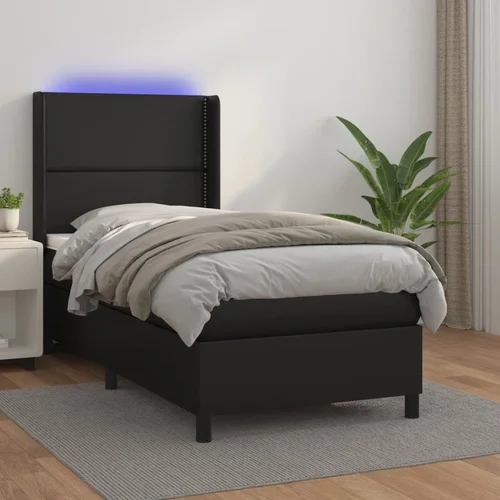 Krevet box spring s madracem LED crni 90x190 cm od umjetne kože