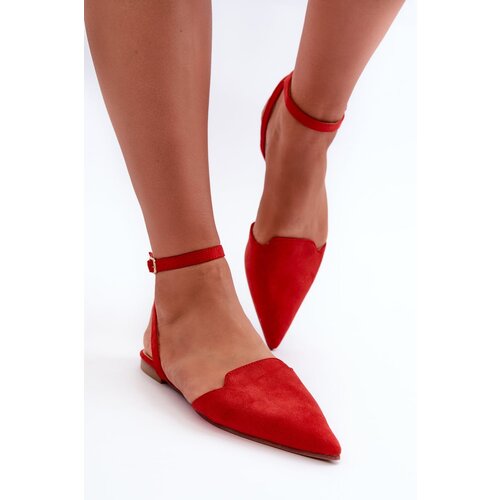 Kesi Lace-up eco suede ballerinas with pointed toes, red Ellesara Cene