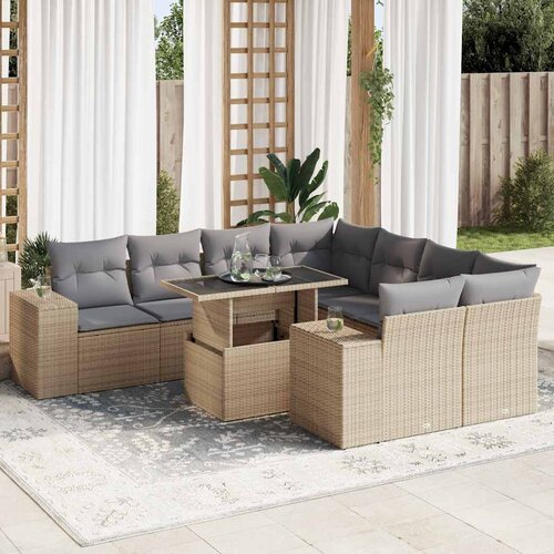  9-dijelni set vrtnih sofa od poliratana s jastucima Slike