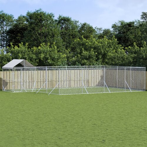 vidaXL Zunanja pasja ograda s streho srebrna 10x6x2,5m pocinkano jeklo - - Srebrna - 95.35 - 10 x 6 x 2.5 m - 2025- Cene