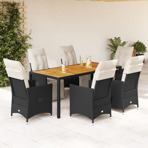  7-dijelni vrtni blagovaonski set s jastucima crni od poliratana Crna 190 x 90 x 75 cm Cijene