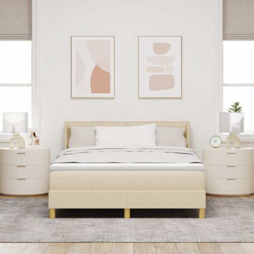 Box Spring Krevet s madracem Krem 140x200 cm Tkanina Slike