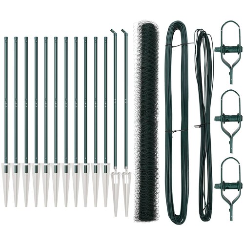 VidaXL Heksagonalna ograja Zelena 1.6x25 m Jeklo, Stebri ograje z osnove 13 kos &amp;Oslash;32 mm 180 cm Galvanizirano jeklo Slike