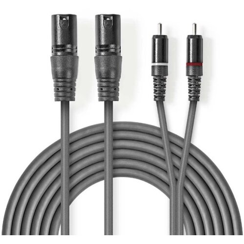 Nedis COTH15210GY30 Balansirani audio kabl 2x XLR 3-Pin muski na 2x RCA muski, 3m, PVC, Dark Grey Slike