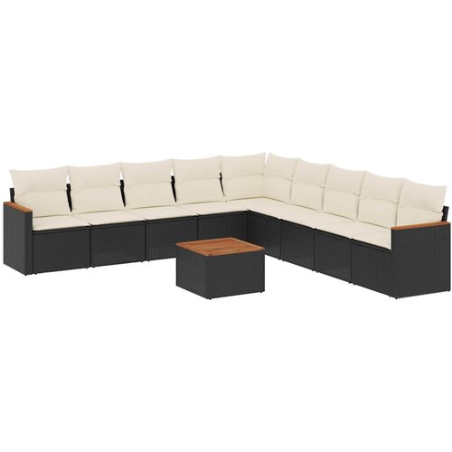  10-dijelni set vrtnih sofa s jastucima crni od poliratana Crna Slike