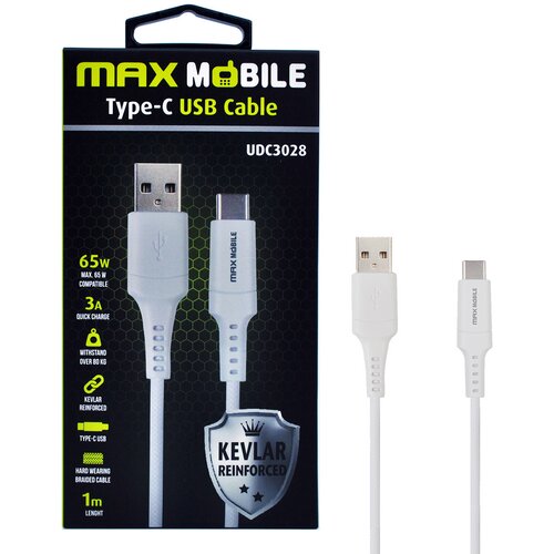 MAXMOBILE data kabel usb 2.0 type c UDC3028 kevlar white qc 3A 1M Slike