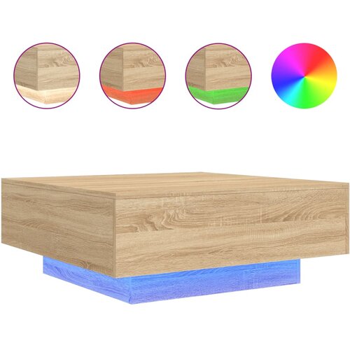  Stolić za kavu s LED svjetlima boja hrasta sonome 80x80x31 cm Slike