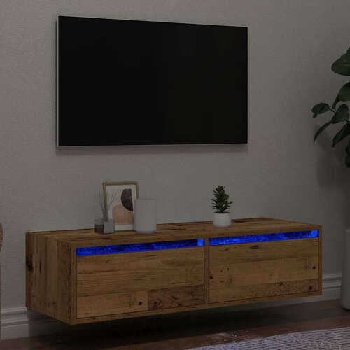 TV stenska TV omarica z LED lučkami, les, starinski les, 100x35,5x25 cm Cene