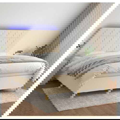 VidaXL Box spring postelja z vzmetnico LED krem 140x190 cm b Slike