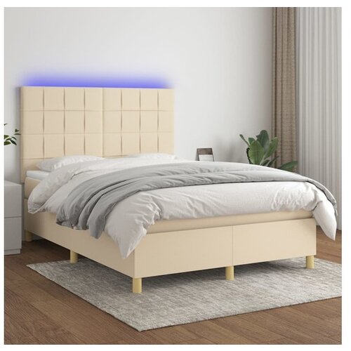 VidaXL Krevet box spring s madracem LED krem 140x190 cm od tkanine Slike