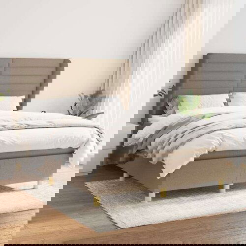  Box spring postelja z vzmetnico taupe 140x200 cm blago, (20895616) Slike