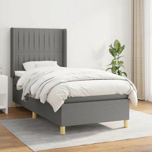  Box spring postelja z vzmetnico temno siva 90x200 cm blago, (20846706)