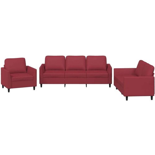  3-dijelni set sofa s jastucima boja vina od umjetne kože Slike