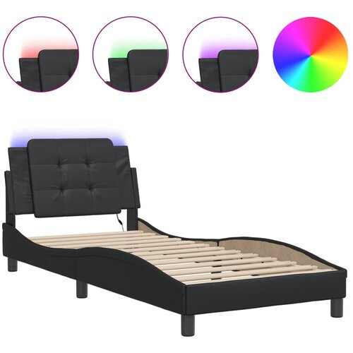 Maison Chic Posteljni okvir - Enojna postelja - Postelja za odrasle z LED lučkami črn 100x200 cm umetno usnje, (21696239) Cene