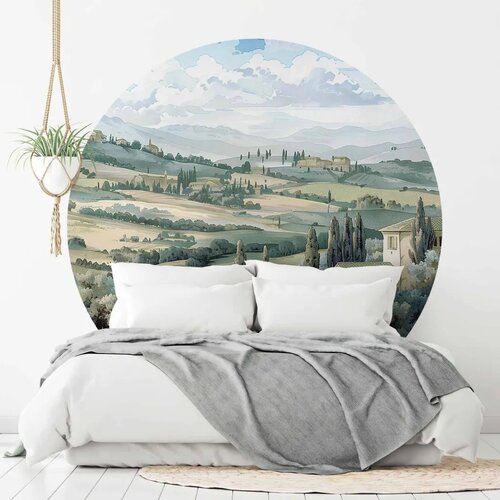  Okrugla fototapeta - Landscape with sunny green fields 140x140 Slike