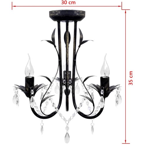  Luster s kristalnim perlama Art Noveau metalni crni 3X E14 svjetiljke Slike