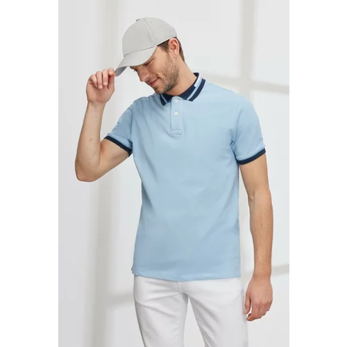 AC&Co / Altınyıldız Classics Men's Light Blue Slim Fit Slim Fit 100% Cotton Roll-Up Polo T-Shirt