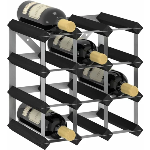vidaXL stalak za vino za 12 boca crni od masivne borovine