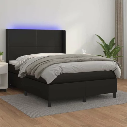  Box spring postelja z vzmetnico LED črna 140x200cm umetno usnje, (20902280)