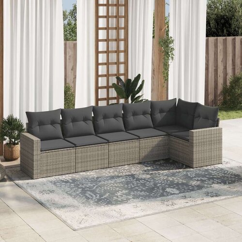  6-dijelni set vrtnih sofa od poliratana s jastucima sivi Slike