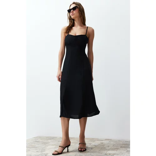Trendyol Black A-line Midi Woven Strap Dress